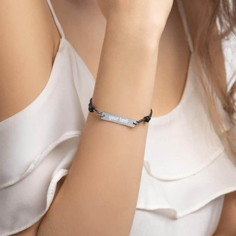 Personalized Engraved Silver Bar String Bracelet