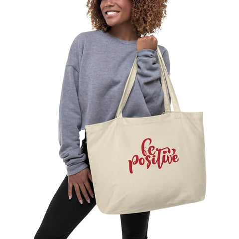 Be Positive Large organic tote bag - Smilevendor